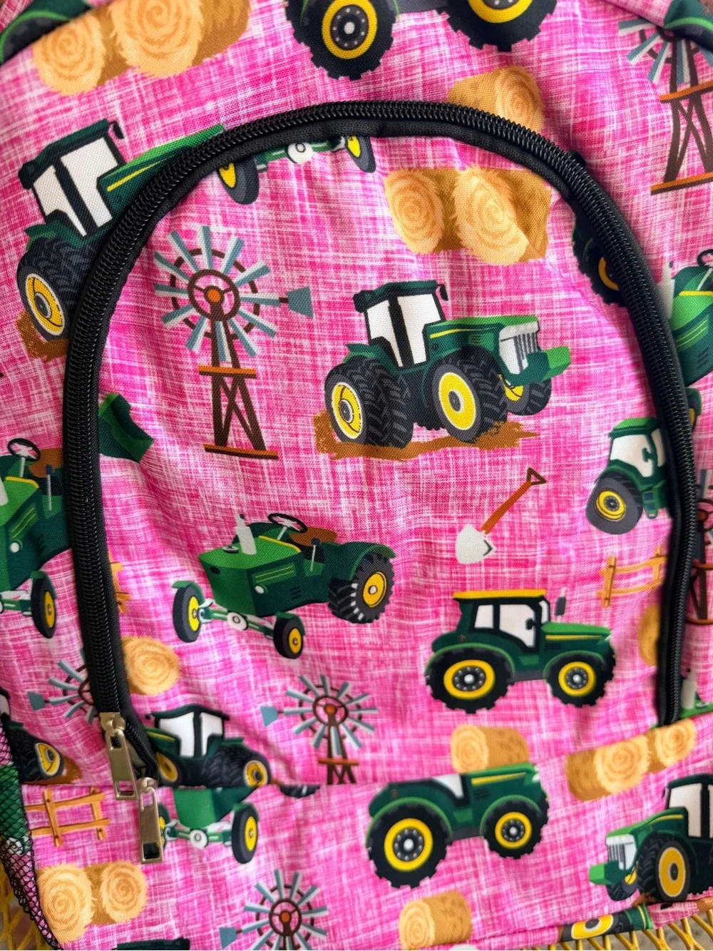 NWT Farm Girl Pink Green Tractor Backpack, daycare or Back to School Backpack